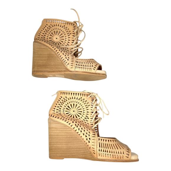 Jeffrey Campbell Rodillo Cutout Hi Wedge Peep Toe Sandals Nude Size 10 - Picture 4 of 10
